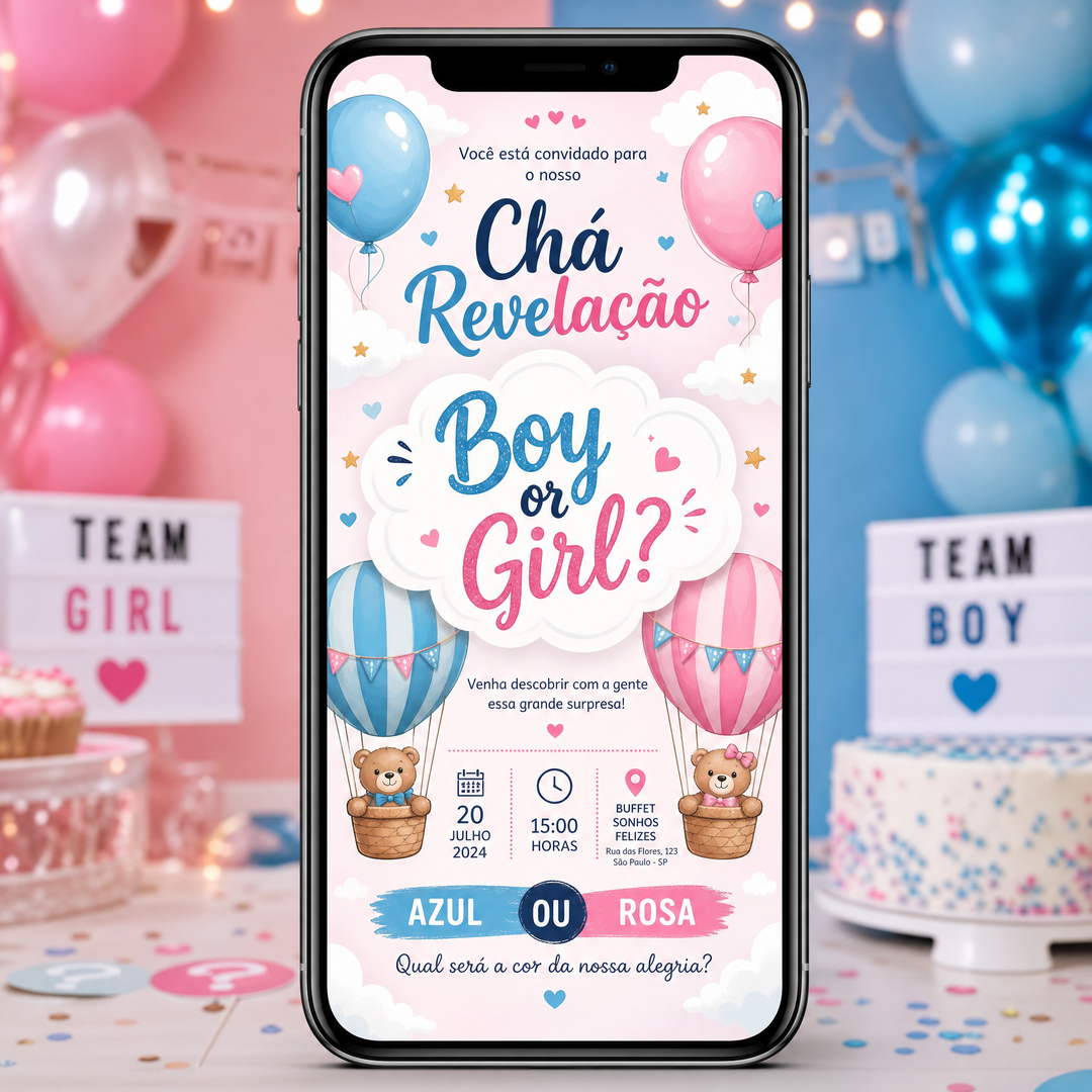 Convite Virtual Chá Revelação