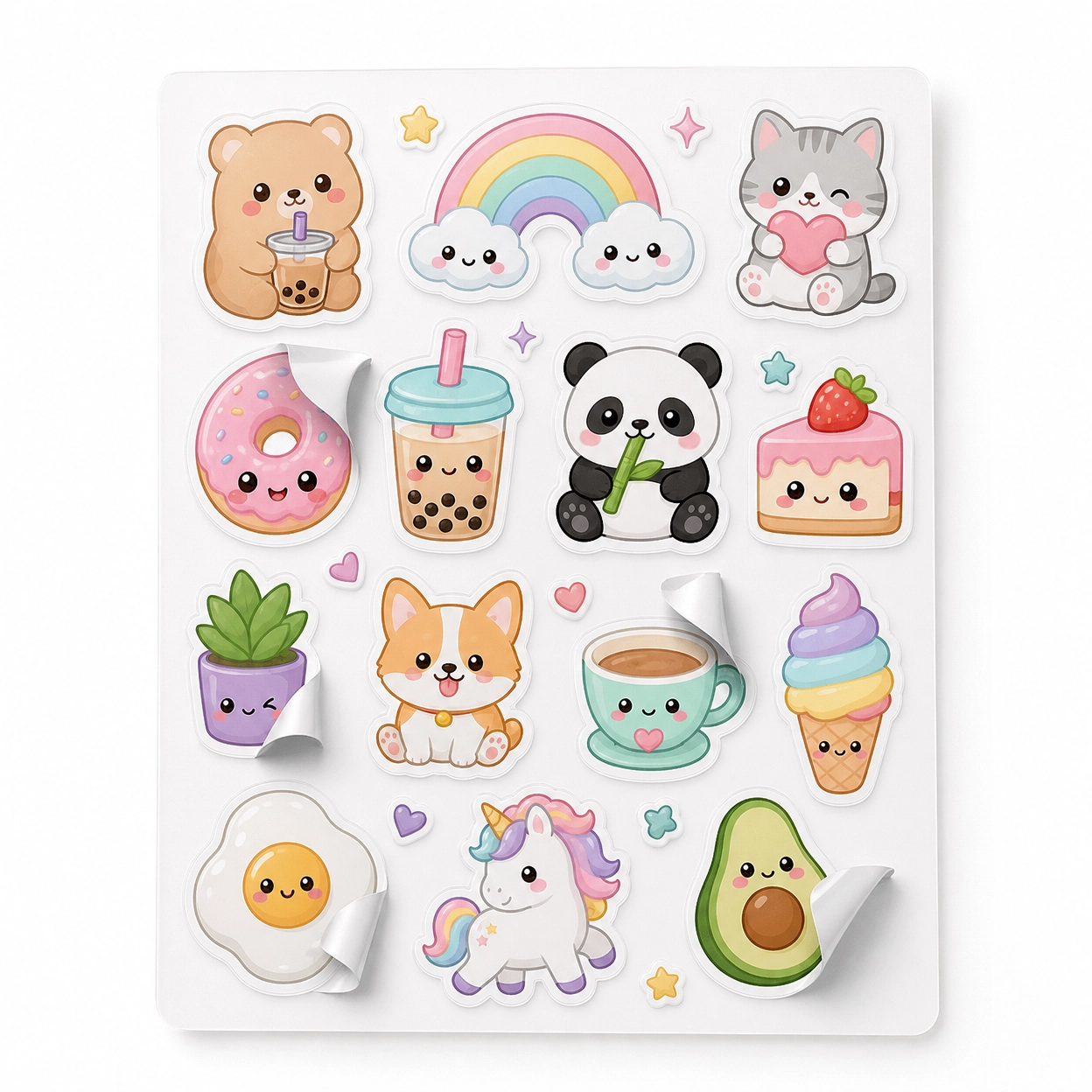 Stickers Kawaii: Cartela com 60 Adesivos